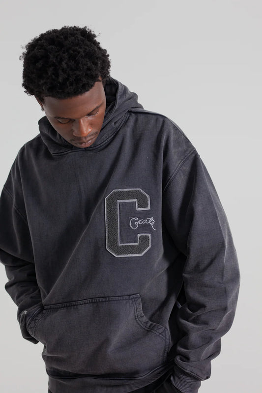 Varsity C Box Fit Hoodie - Washed Black