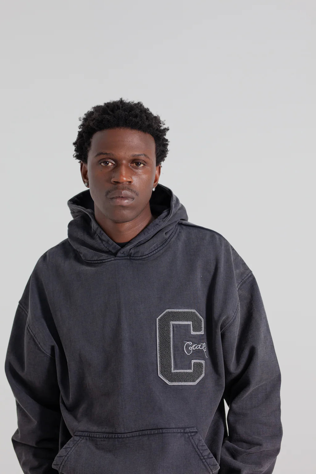 Varsity C Box Fit Hoodie - Washed Black