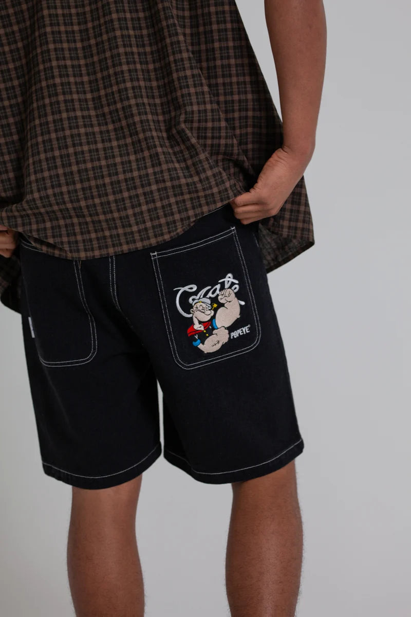 Crate X Popeye Denim Shorts - Black