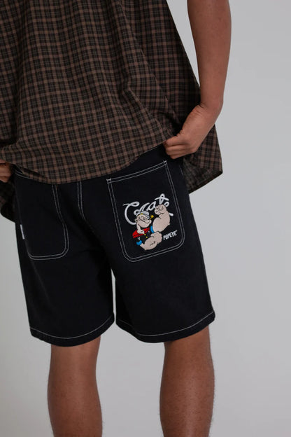 Crate X Popeye Denim Shorts - Black