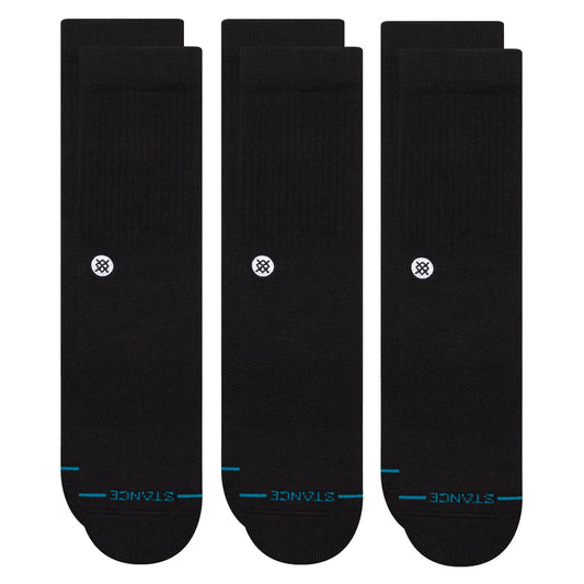 Icon 3 Pack Mid Cushion Crew Socks - Black
