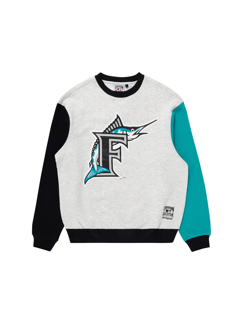 Majestic Contrast Sleeve Crew Marlins - Marle/Fad Teal/ Fad Black