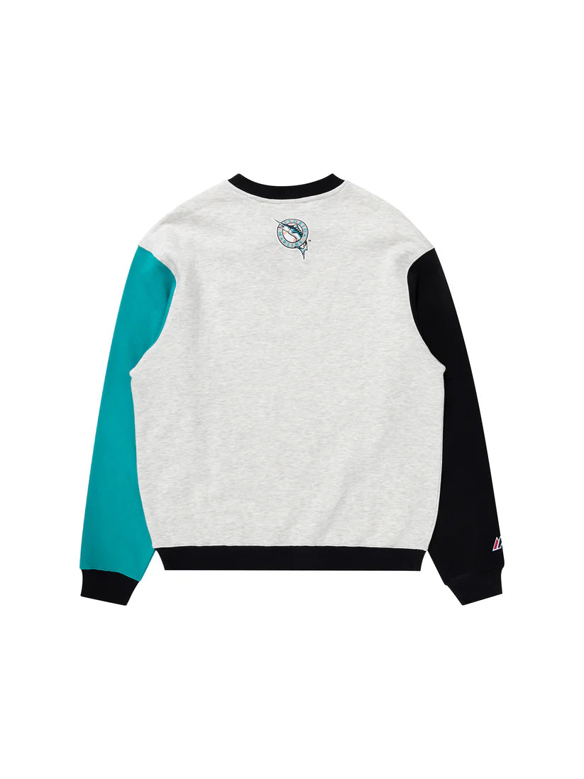 Majestic Contrast Sleeve Crew Marlins - Marle/Fad Teal/ Fad Black