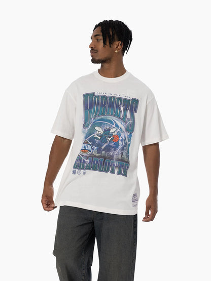 Mitchell And Ness Charlotte Hornets City Strike Tee - Vintage White