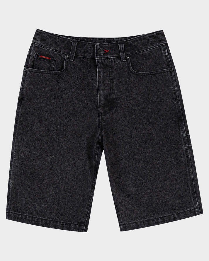 Youth Crossbone Dot Mono Baggy Jean Shorts - Washed Black