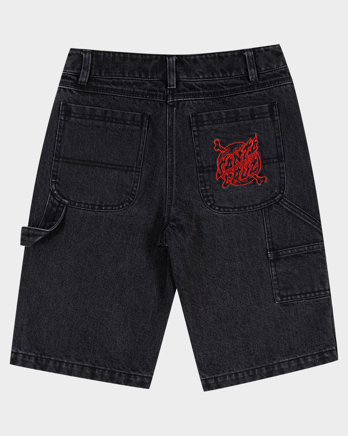 Youth Crossbone Dot Mono Baggy Jean Shorts - Washed Black