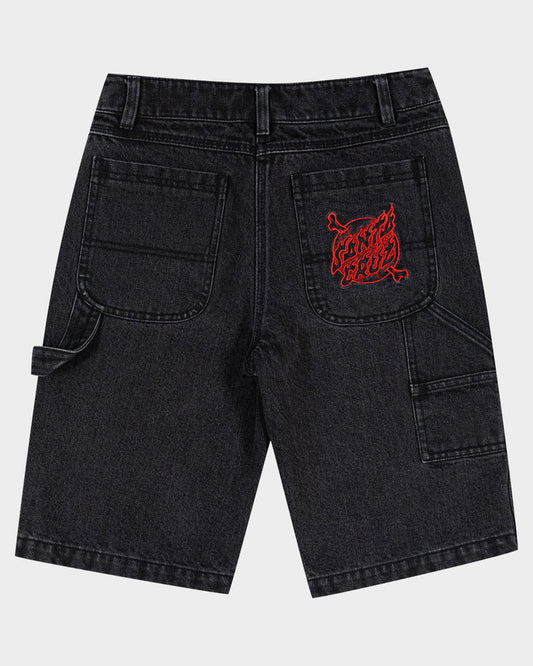 Youth Crossbone Dot Mono Baggy Jean Shorts - Washed Black