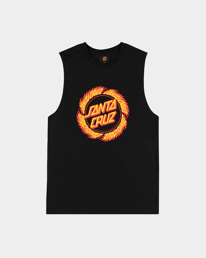Youth Santa Flamed Ringed Dot Front Muscle Tee - Black