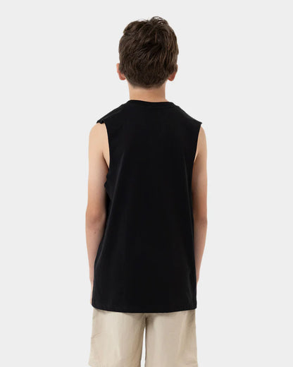 Youth Santa Flamed Ringed Dot Front Muscle Tee - Black