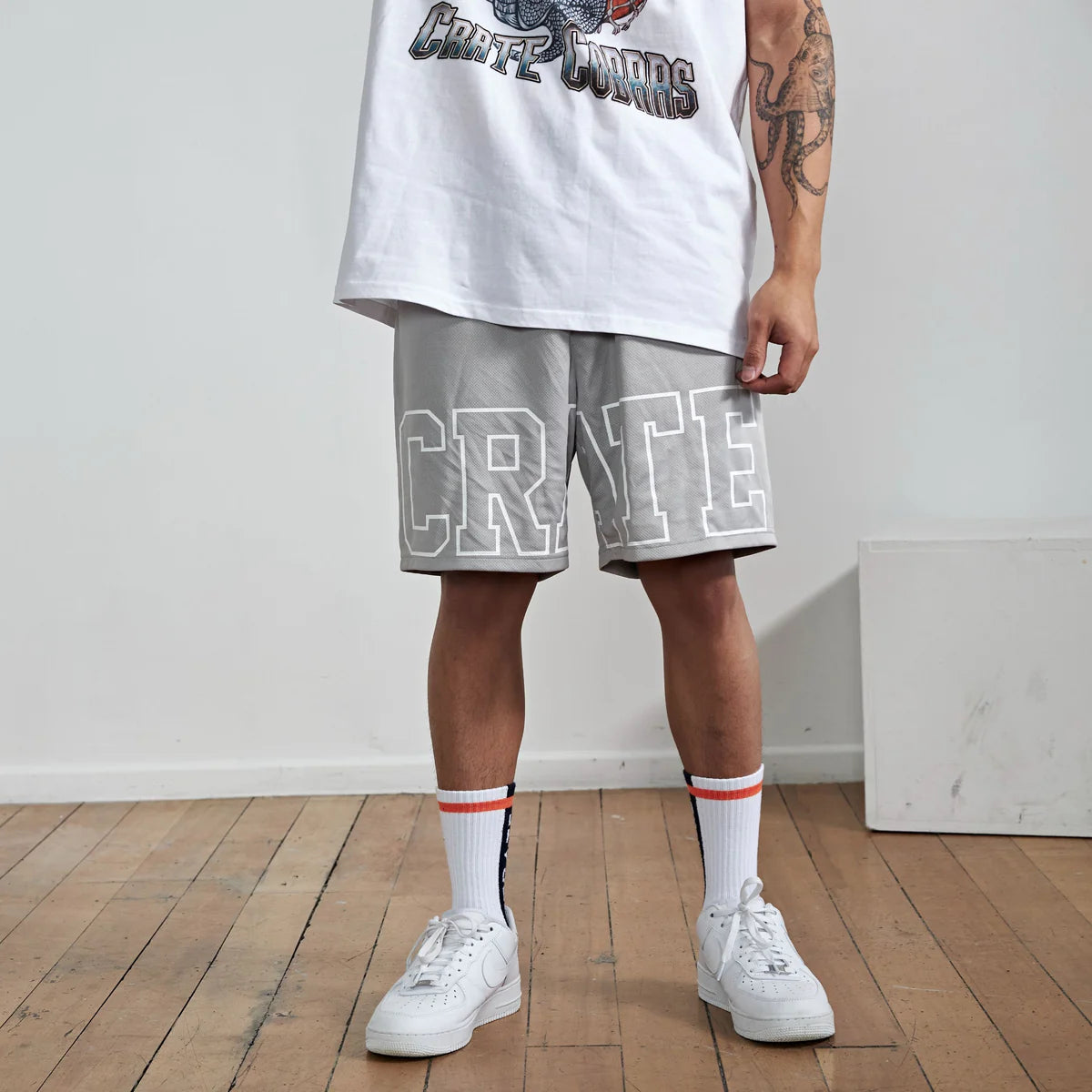 Crate Iconic Mesh Shorts - Grey/White