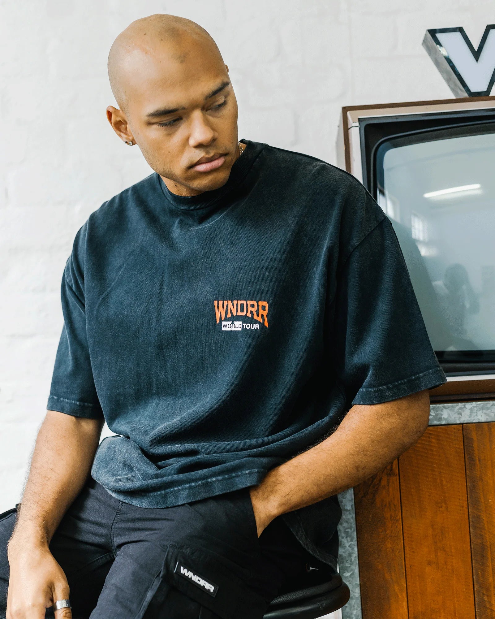 Wndrr World Tour Heavyweight Tee - Washed Black