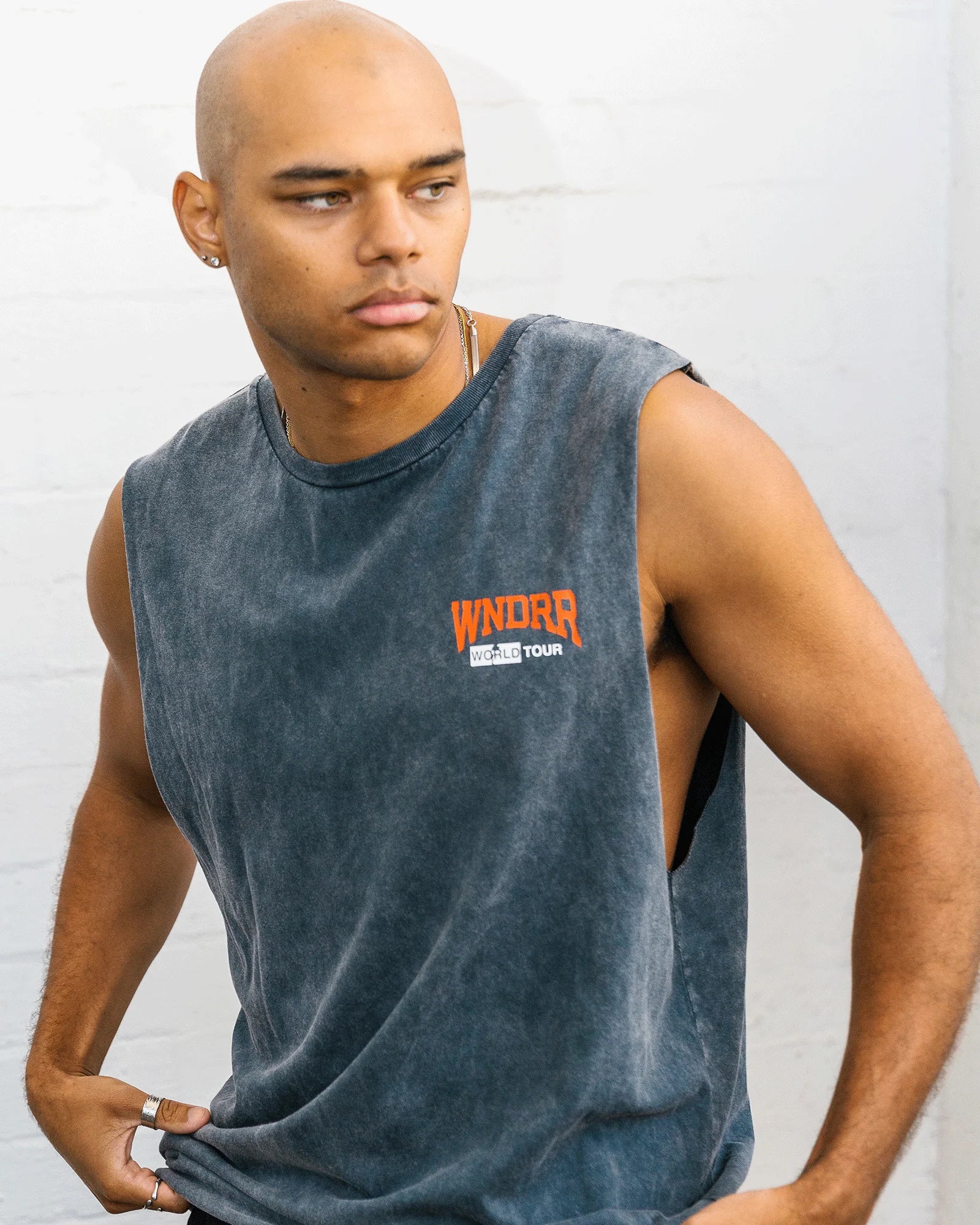 Wndrr World Tour Muscle Top - Washed Grey