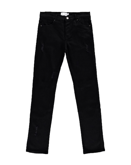 KING E15 Slim Fit Denim Jeans - Distressed Black Overdye Wash