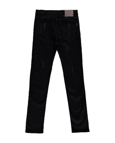 KING E15 Slim Fit Denim Jeans - Distressed Black Overdye Wash