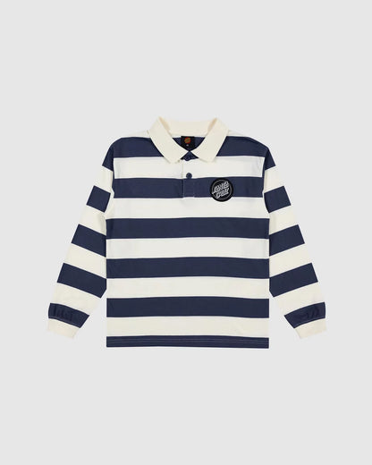 Youth Reverse Dot Patch Polo Long Sleeve - Cream Stripe