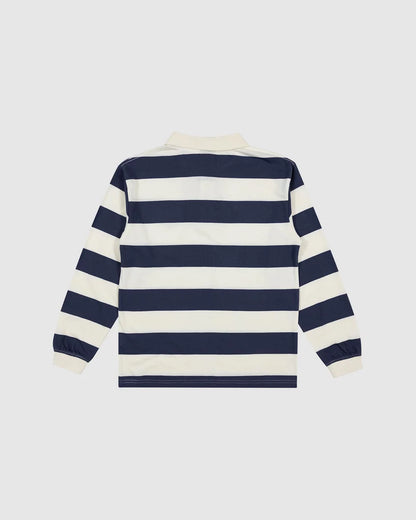 Youth Reverse Dot Patch Polo Long Sleeve - Cream Stripe