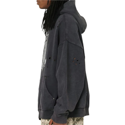 Mitchell & Ness Las Vegas Raiders Distressed Rhinestone Logo Hoodie - Faded Black