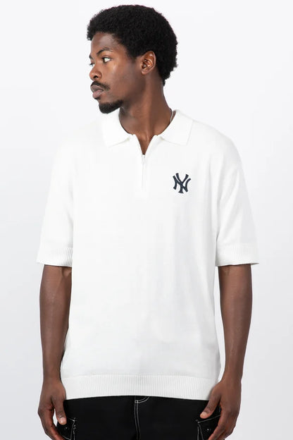 Majestic New York Yankees Zip neck Knitted Shirt - Vintage White