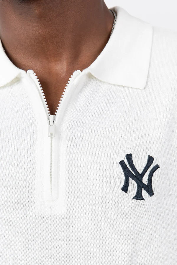Majestic New York Yankees Zip neck Knitted Shirt - Vintage White