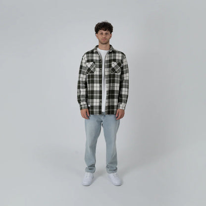 Crate Mason Flannel Waffle Plad Shirt - Olive/White