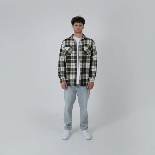 Crate Mason Flannel Waffle Plad Shirt - Olive/White