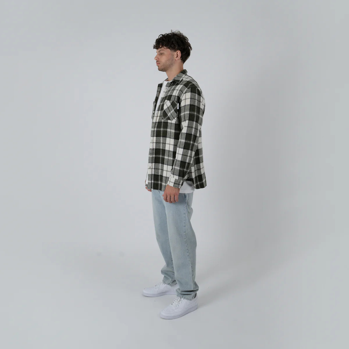 Crate Mason Flannel Waffle Plad Shirt - Olive/White