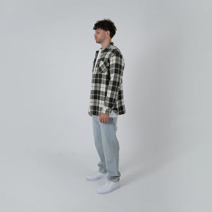 Crate Mason Flannel Waffle Plad Shirt - Olive/White