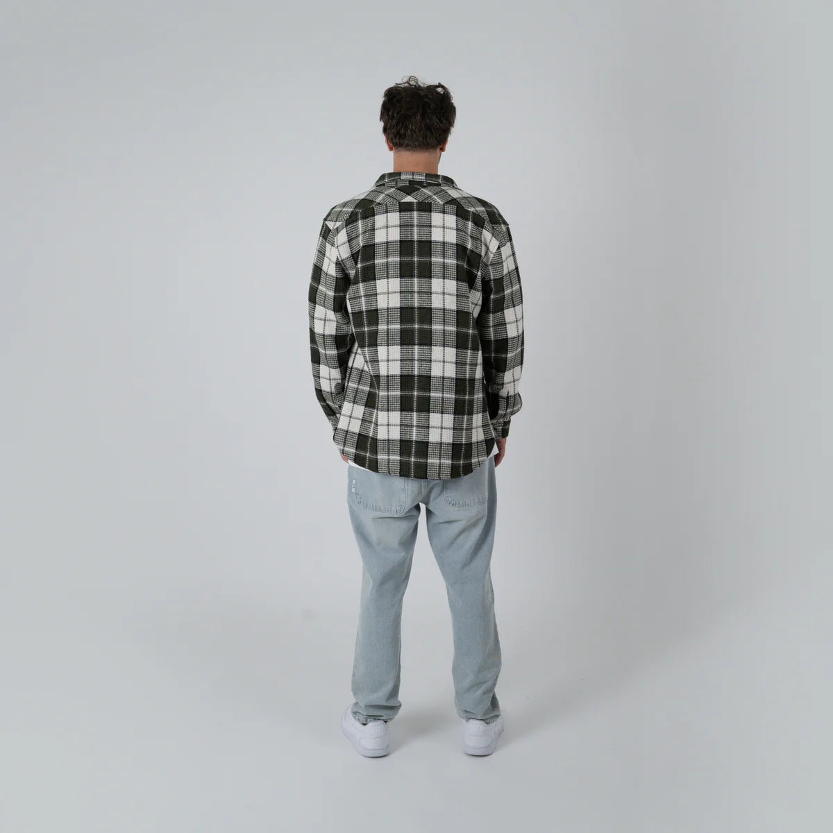 Crate Mason Flannel Waffle Plad Shirt - Olive/White
