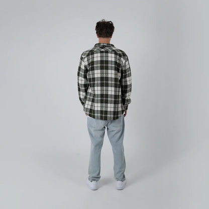 Crate Mason Flannel Waffle Plad Shirt - Olive/White