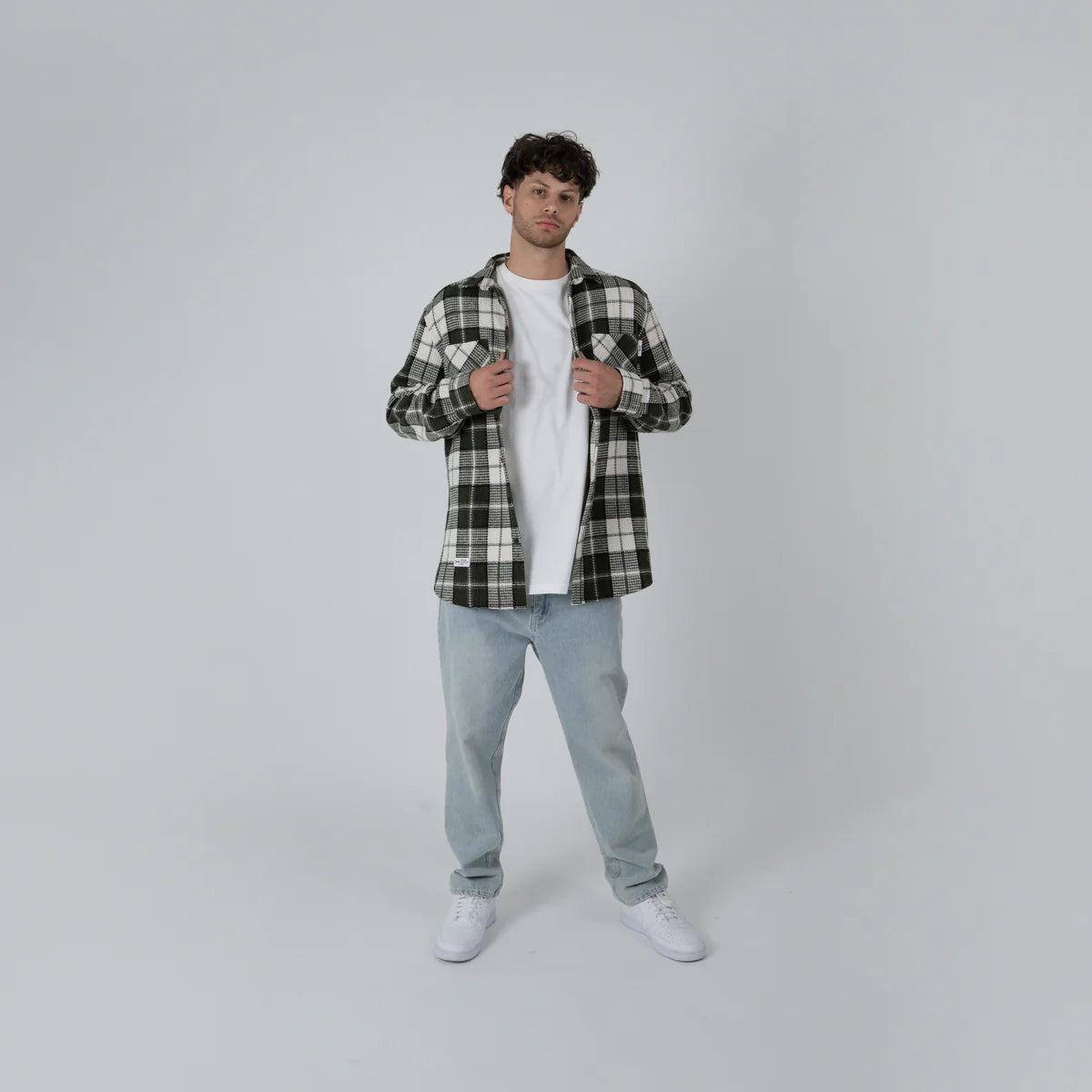 Crate Mason Flannel Waffle Plad Shirt - Olive/White