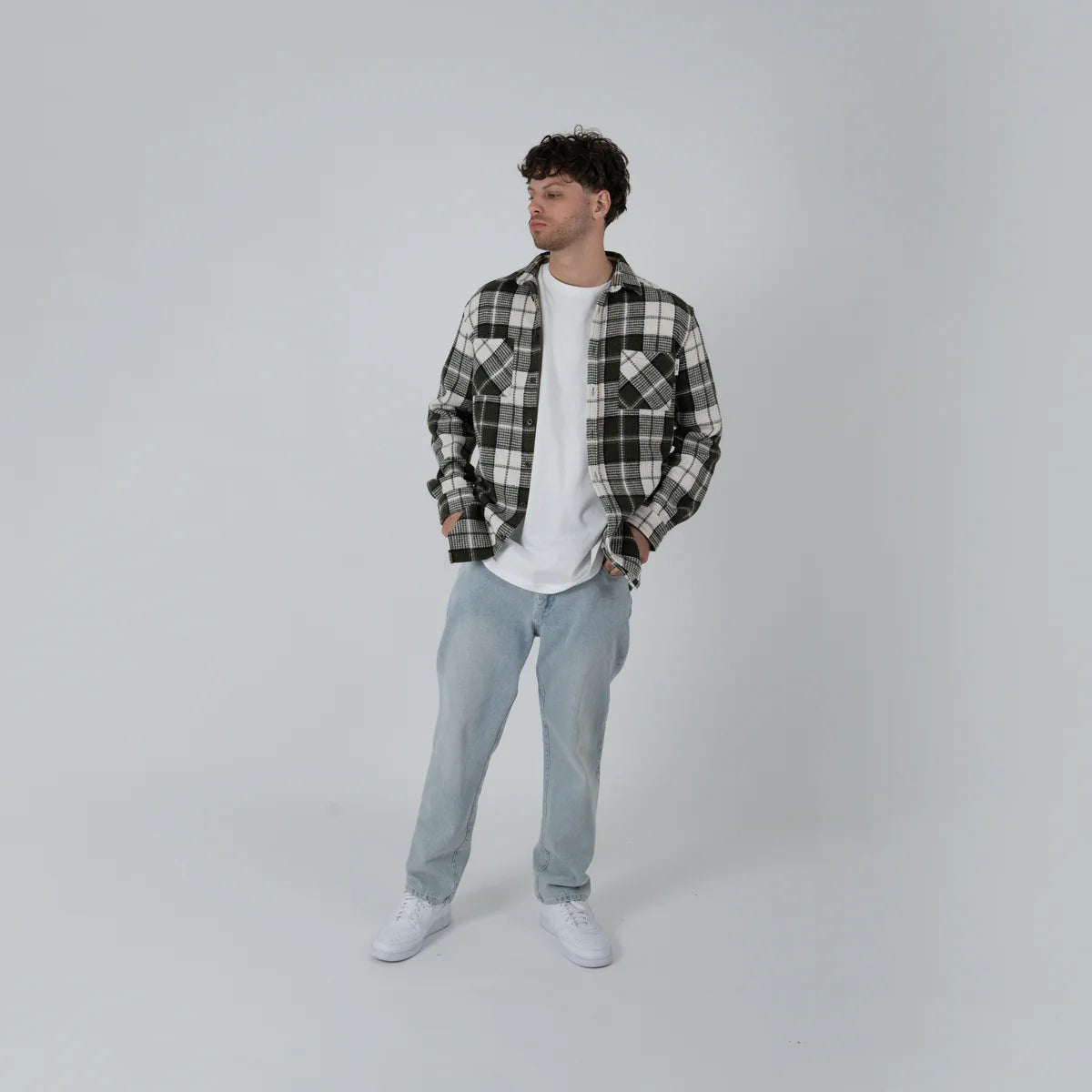 Crate Mason Flannel Waffle Plad Shirt - Olive/White