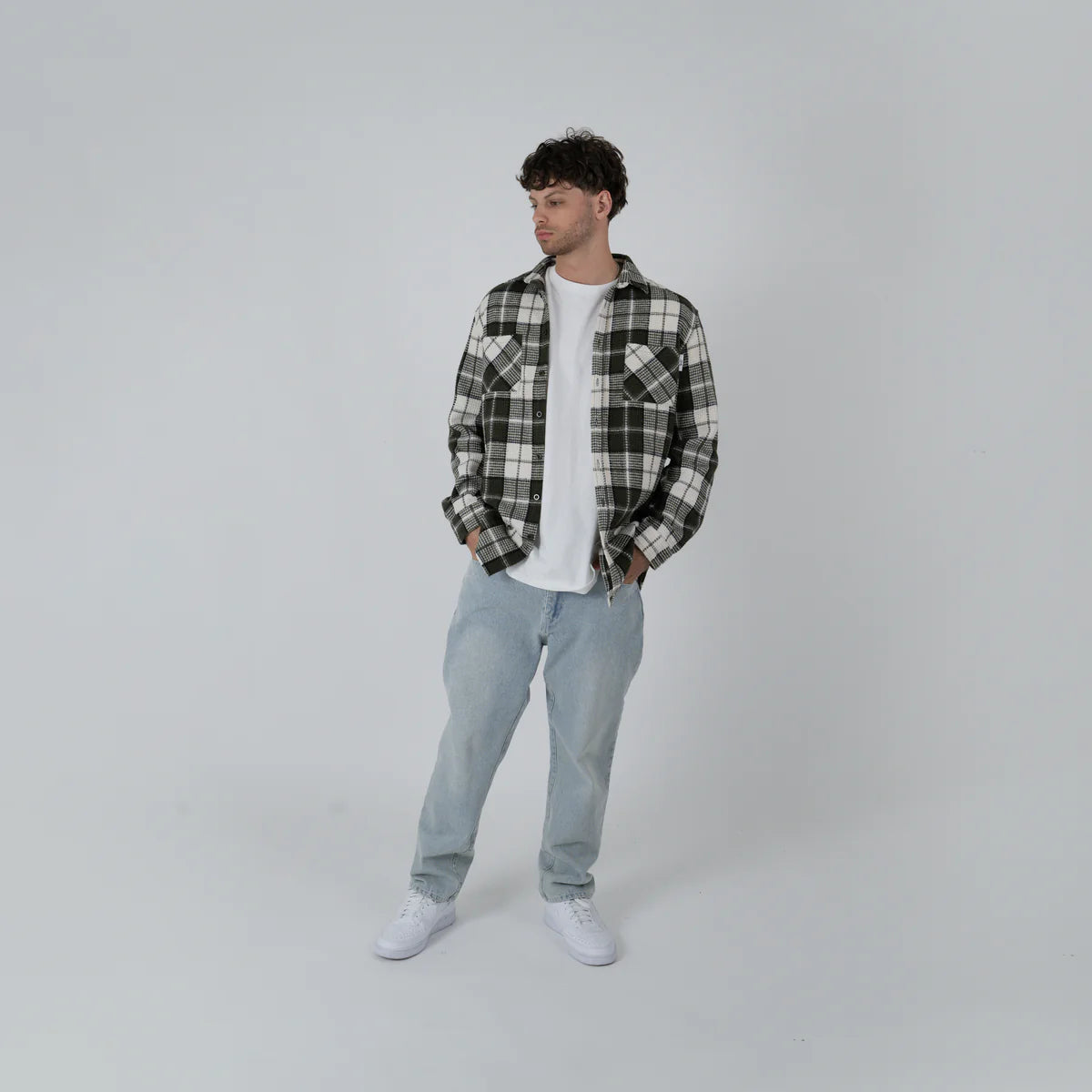 Crate Mason Flannel Waffle Plad Shirt - Olive/White