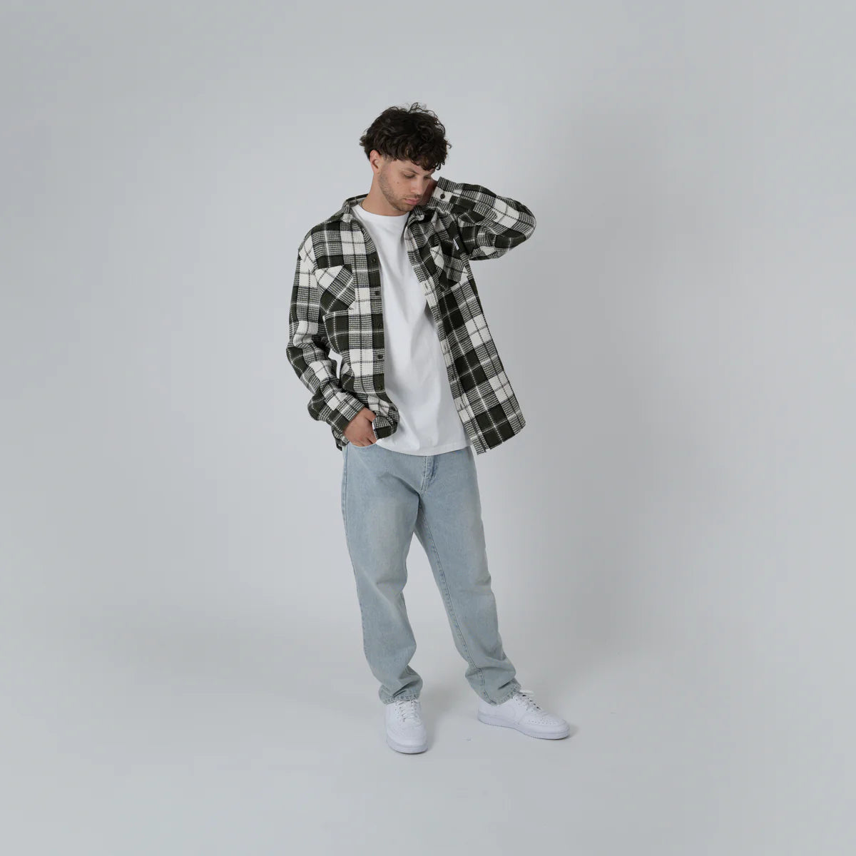 Crate Mason Flannel Waffle Plad Shirt - Olive/White