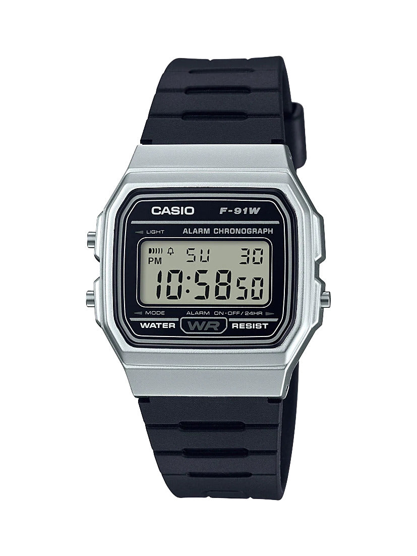 Casio Basic Men's Digital Retro Silver W/ Black Strap - F91WM-7A