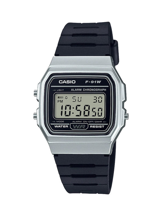 Casio Basic Men's Digital Retro Silver W/ Black Strap - F91WM-7A