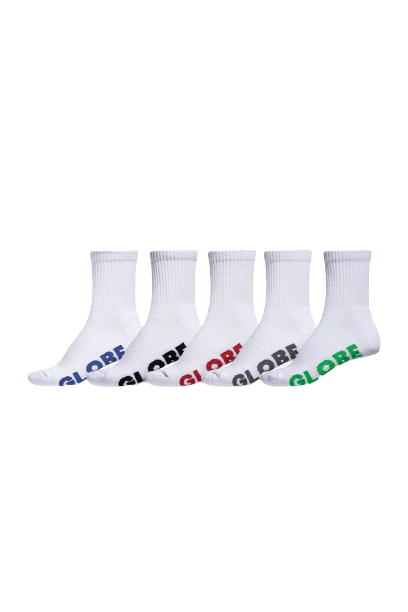 Globe Stealth Crew Sock 5 Pack - White 7-11